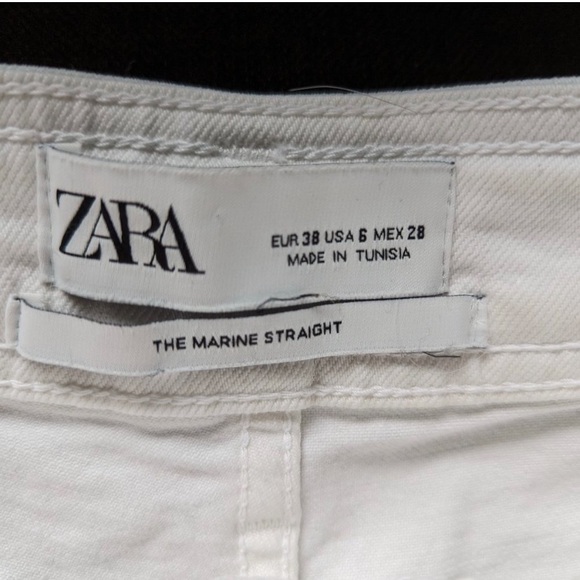 Zara The Marine Straight White Raw Hem Wide Leg High Waist Jeans - Picture 3 of 11